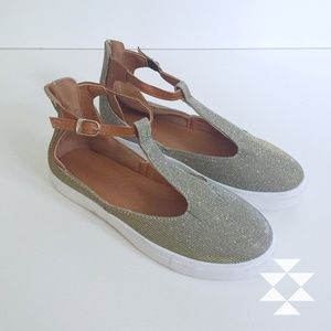 Boho Sparkly T Strap Sneakers Shoes New